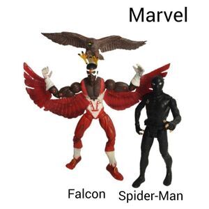 Marvel Falcon Red Bird Eagle & Spider-Man Stealth Suit Action Figure Toy Bundle